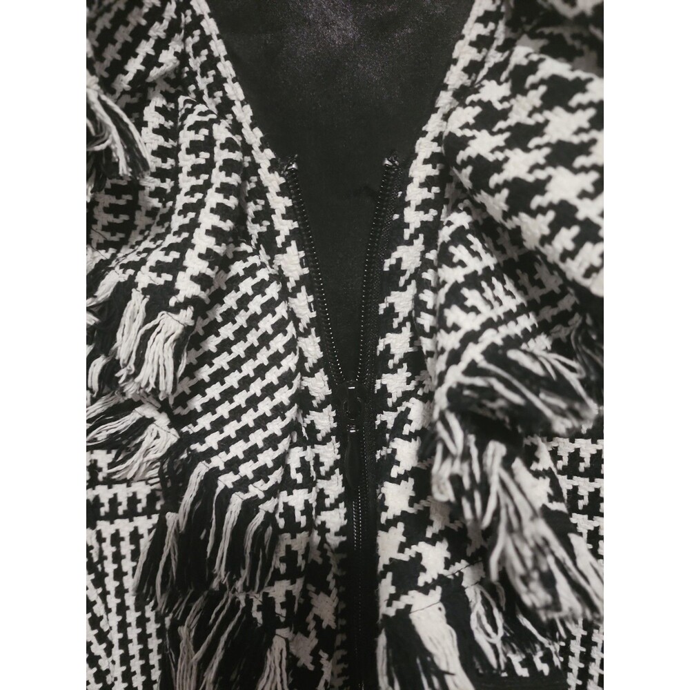 Anne Fontaine Houndstooth Black Blazer Cotton Ruffle Jacket SZ 4 Small Y2K - Picture 4 of 5